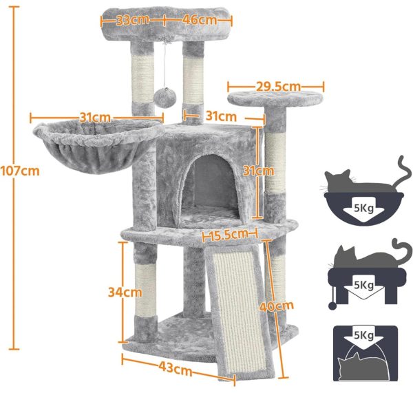 Yaheetech Cat Tree, 107cm Cat Tower for Indoor Cats, Cat Climbing Tree with 5 Scratching Posts Online