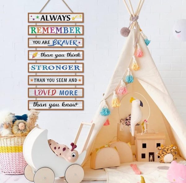  Inspirational Phrase Wall Art for Nursery,Inspirational Hanging Sign,Motivational Quote Wall Decor,You Are Brave Wall Decoration for Kids Bedroom,Positive Words Wall Art Sign for Babyroom Gift For Sale